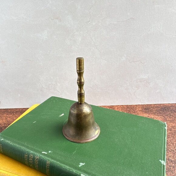 Small Vintage Brass Bell With Bamboo Texture Handle 3.5" X 1.75" Home Decor - Picture 2 of 8